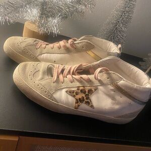 Golden Goose White and Gold Sneakers with Leopard Star